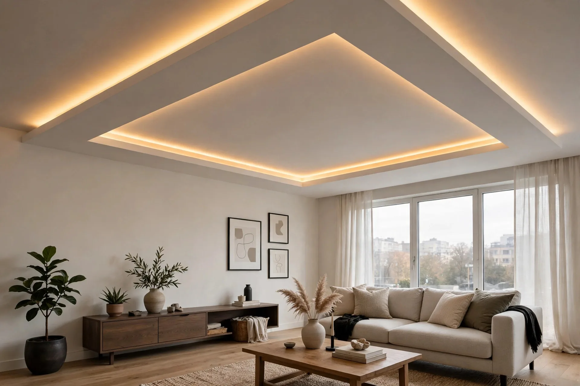 سقف معلق جبس بورد طبقتين بإضاءة LED في الخبر